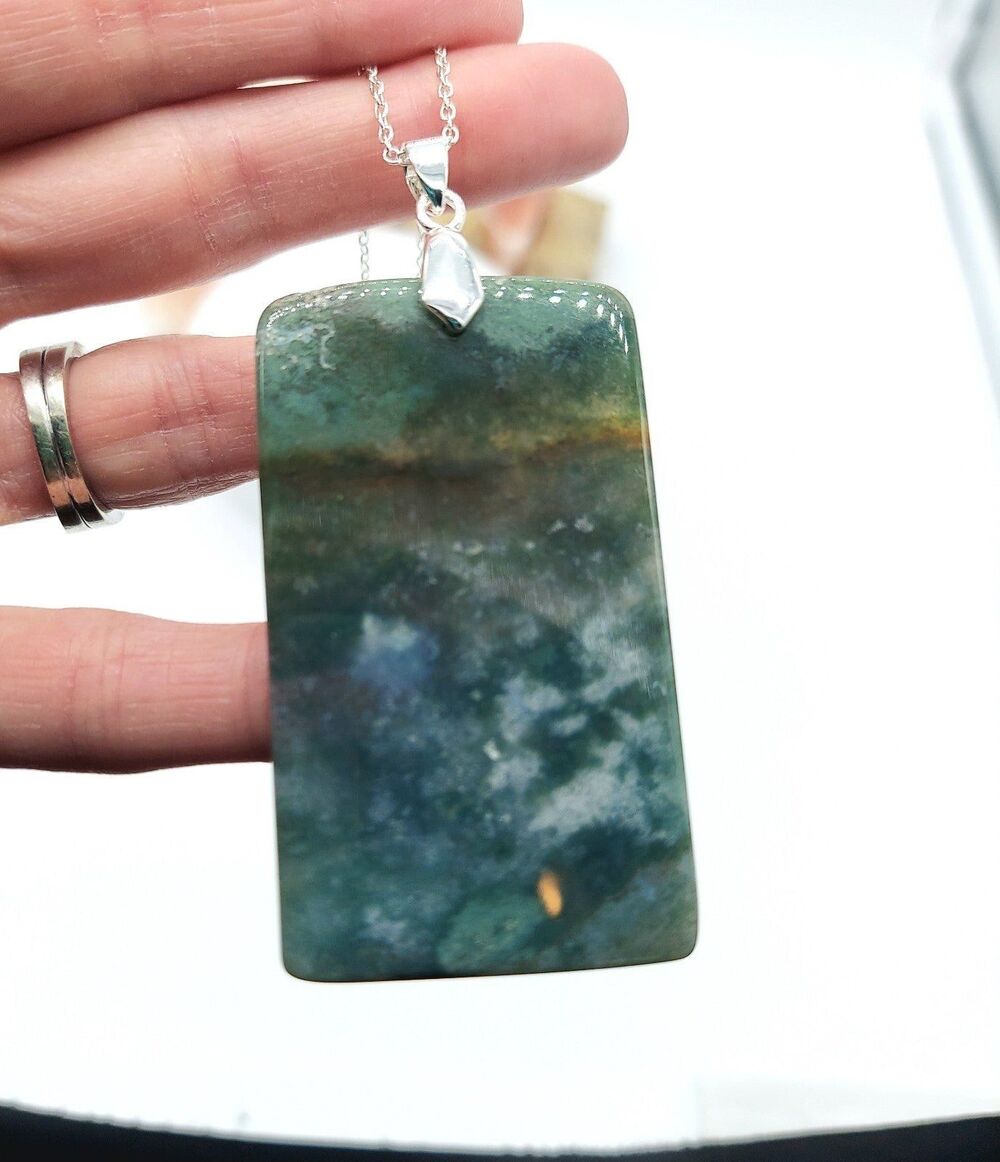 Large Moss Agate Necklace Natural Gemstone Statement Pendant - Picture 2 of 6